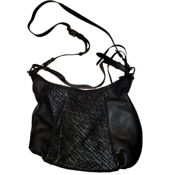 Elliott Lucca Handbags - Elliott Lucca Black Woven Leather Slouchy Shoulder Handbag